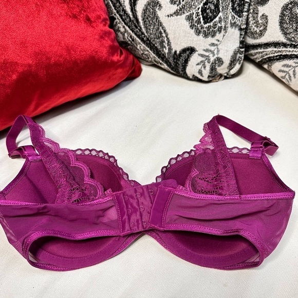 BRA FELINA 32DD Plum Plunge Underwire Silky Lace Detail Light Pad 225073 3451 PS - Picture 4 of 10